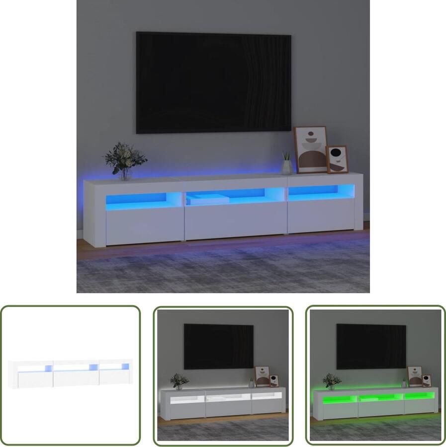 The Living Store TV-meubel LED RGB-verlichting 195 x 35 x 40 cm wit bewerkt hout Tv-meubel Houten Tv-meubel Led Tv-meubel Rgb Led Tv-meubel Wit Tv-meubel