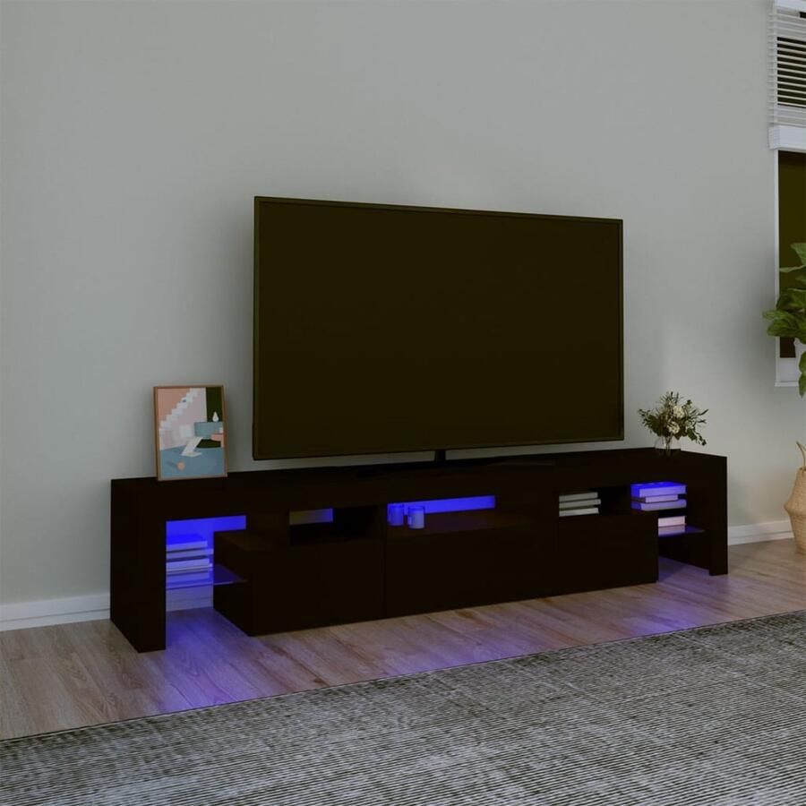 The Living Store Tv-meubel s Middelgroot 200 x 36.5 x 40 cm LED-verlichting (Zwart) Tv-meubel Houten Tv-meubel Led Tv-meubel Media Kast Salon Meubilair