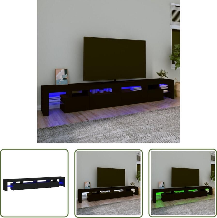 The Living Store TV-meubel 260 x 36.5 x 40 cm Met RGB LED-verlichting Zwart Tv-meubel Houten Tv-meubel Zwarte Tv-stand Led Tv-meubel Rgb Led Tv-meubel