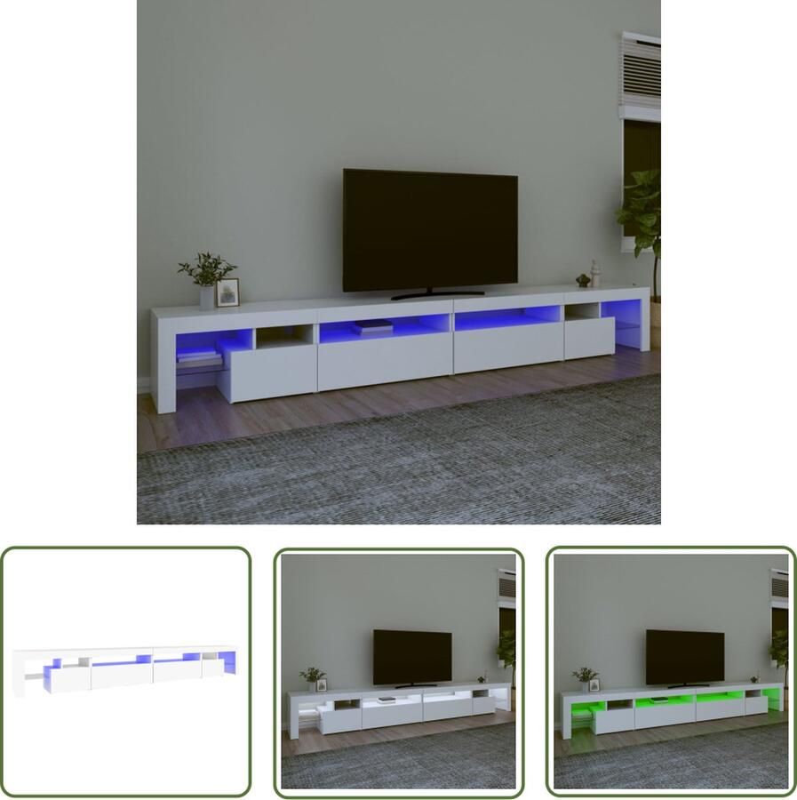 The Living Store Tv-meubel LED-verlichting Wit 290 x 36.5 x 40 cm Bewerkt hout Tv-meubel Houten Tv-meubel Led Tv-meubel Salontafel Livingroom Meubilair