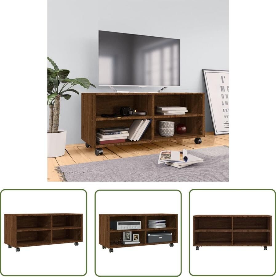 The Living Store Tv-meubel Met Wieltjes Bruineiken 90 x 35 x 35 cm Duurzaam materiaal Tv-meubel Houten Tv-meubel Bruin Tv-meubel Tv Kast Salontafel