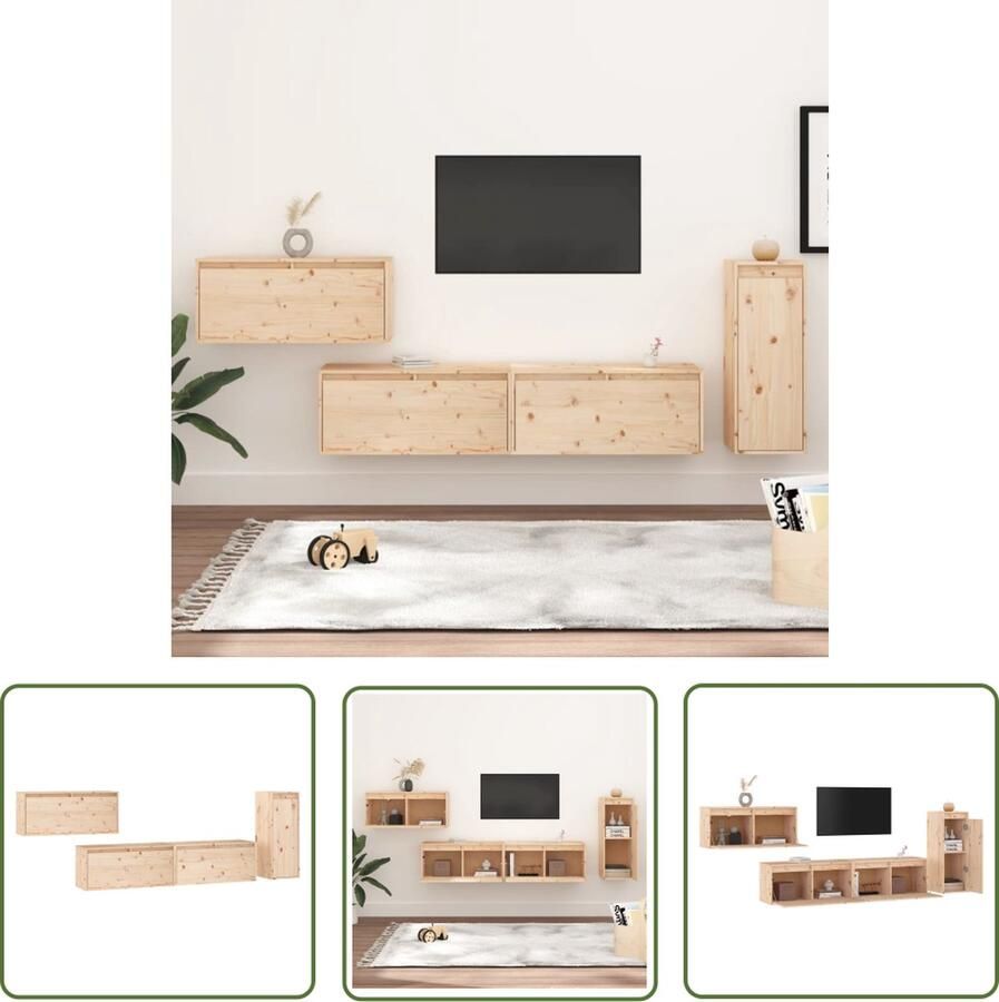 The Living Store Televisiekasten Massief grenenhout 80x30x35cm 30x30x80cm Onbehandeld Televisie Kast Houten Tv-meubel Grenoble Houtsoort Tv Stand Wandmontage - Foto 2