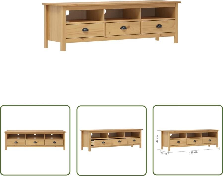 The Living Store Hill Televisiekast 158 x 40 x 47 cm Massief grenenhout Honingbruin Televisiekast Houten Tv-meubel Tv Stand Grensnhout Meubilair Vintage Tv-stand