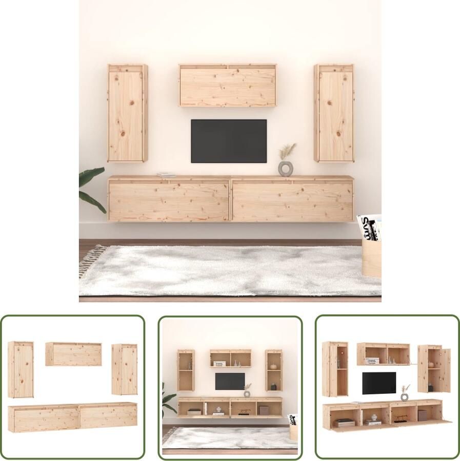 The Living Store Televisiemeubel Klassiek Design Massief Grenenhout Verschillende Maten Available Onbehandeld Hout Televisiemeubel Houten Tv-meubel Grenoblehouten Tv-stand Vintage Tv-tafel Tv-kast - Foto 2