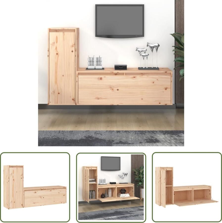 The Living Store Televisiemeubel Klassiek Materiaal- Massief grenenhout 100 x 30 x 35 cm Kleur- Hout Montage vereist Televisiescherm Houten Tv-meubel Tv Kasten Tv Stand Salontafel - Foto 2
