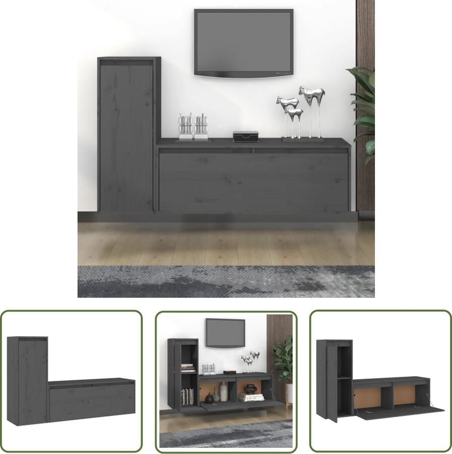 The Living Store Televisiemeubel Hangkasten grijs massief grenenhout 100 x 30 x 35 cm 30 x 30 x 80 cm Televisiescherm Houten Tv-meubel Grenshouten Tv-meubel Tv-stand Salontafel - Foto 2
