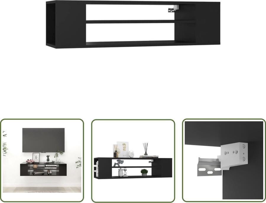 The Living Store vidaXL Tv-hangmeubel 100x30x26 5 cm bewerkt hout zwart Tv-meubel Houten Tv-meubel Zwarte Tv-standaard Tv-kast Media-console - Foto 3