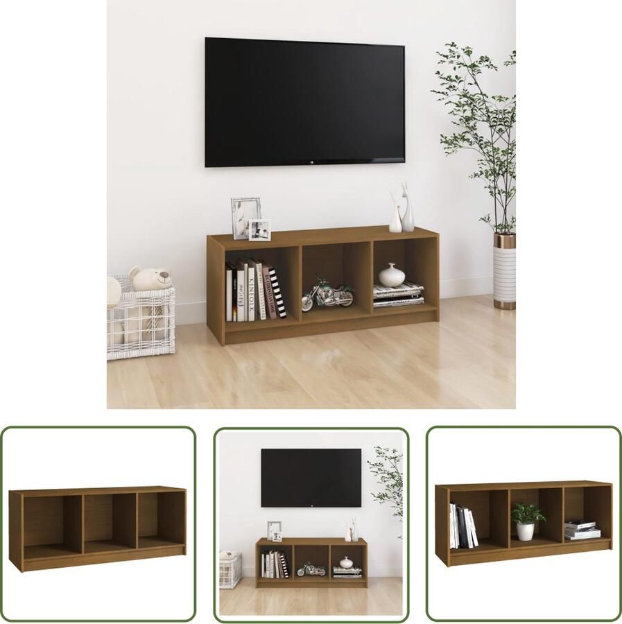The Living Store vidaXL Tv-meubel 104x33x41 cm massief grenenhout honingbruin Tv Kast Houten Tv-meubel Grenoble Hout Vintage Tv-stand Media Kast - Foto 2