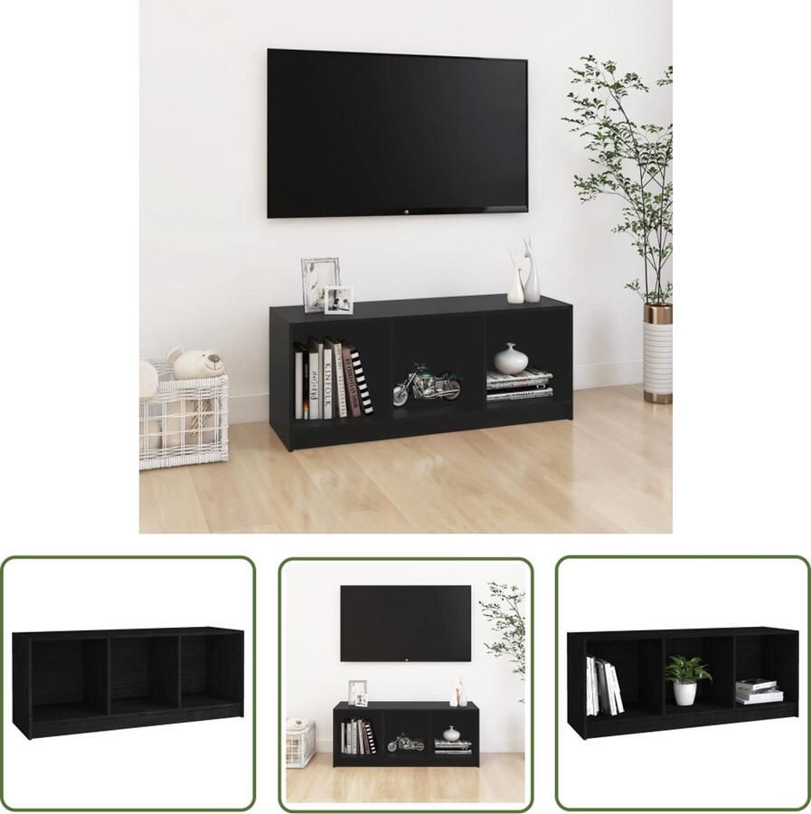 The Living Store vidaXL Houten Tv-meubel Tv Kast Tv-meubel 104x33x41 cm massief grenenhout zwart Grenoble Hout Design Tv-standaard Media Kast - Foto 2