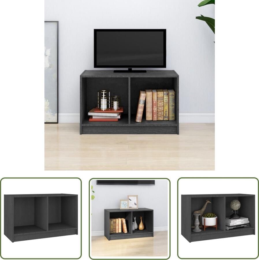 The Living Store tv-meubel Stereokast grijs massief grenenhout 70 x 33 x 42 cm (L x B x H) Tv Kast Houten Tv-meubel Grenoble Hout Tv Stand Media Kast - Foto 2