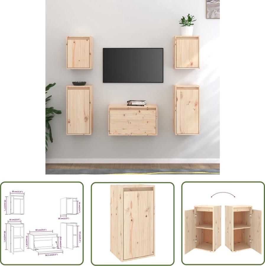 The Living Store Wandmeubelen Televisiekasten Massief grenenhout Montage vereist Tv Kast Houten Tv Meubel Grenoblehouten Tv Kast Wandmeubel Opbergruimte - Foto 2