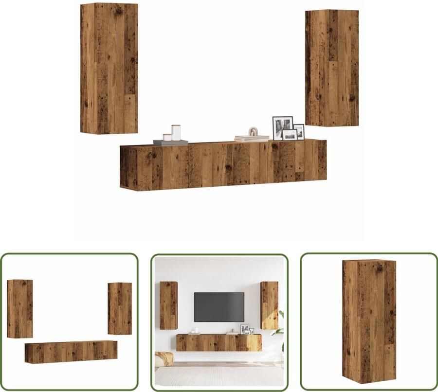 The Living Store vidaXL Kast Voor Tv Kast Tv-wandkasten 4 st bewerkt hout oud houtkleurig Media Kast Houten Tv Meubel Wandmontage Tv Kast