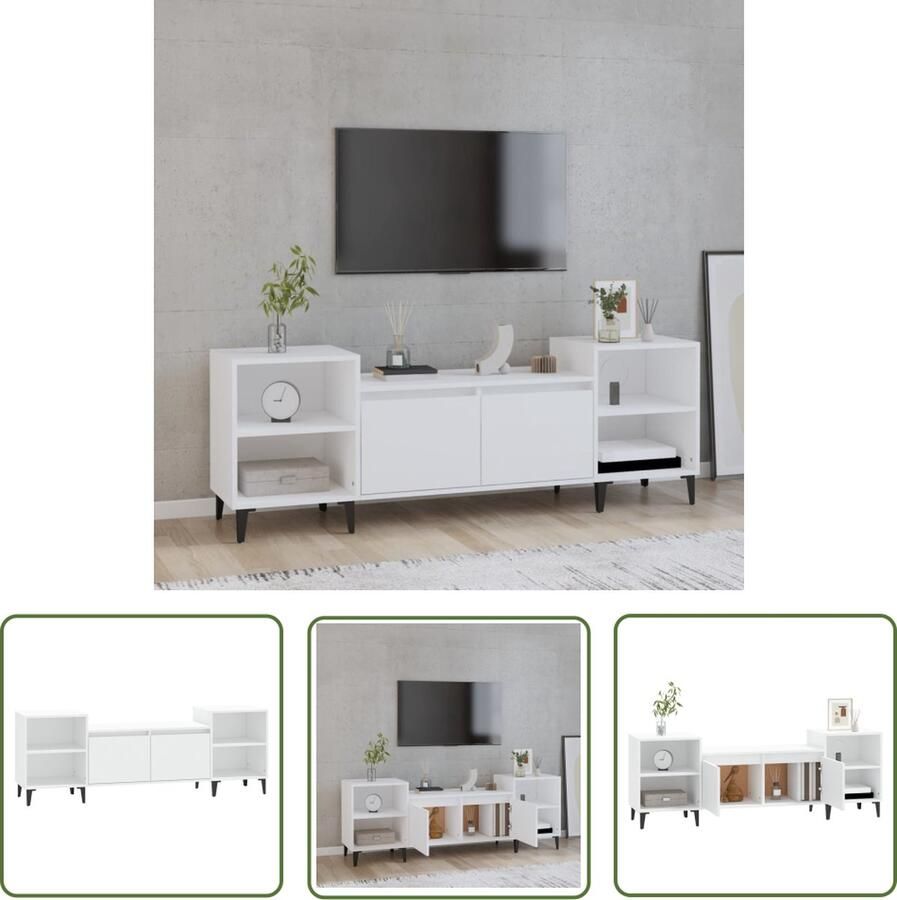 The Living Store vidaXL Tv-meubel 160x35x55 cm bewerkt hout wit TV-meubel Houten TV-meubel Wit TV-meubel Salontafel Kastje - Foto 2