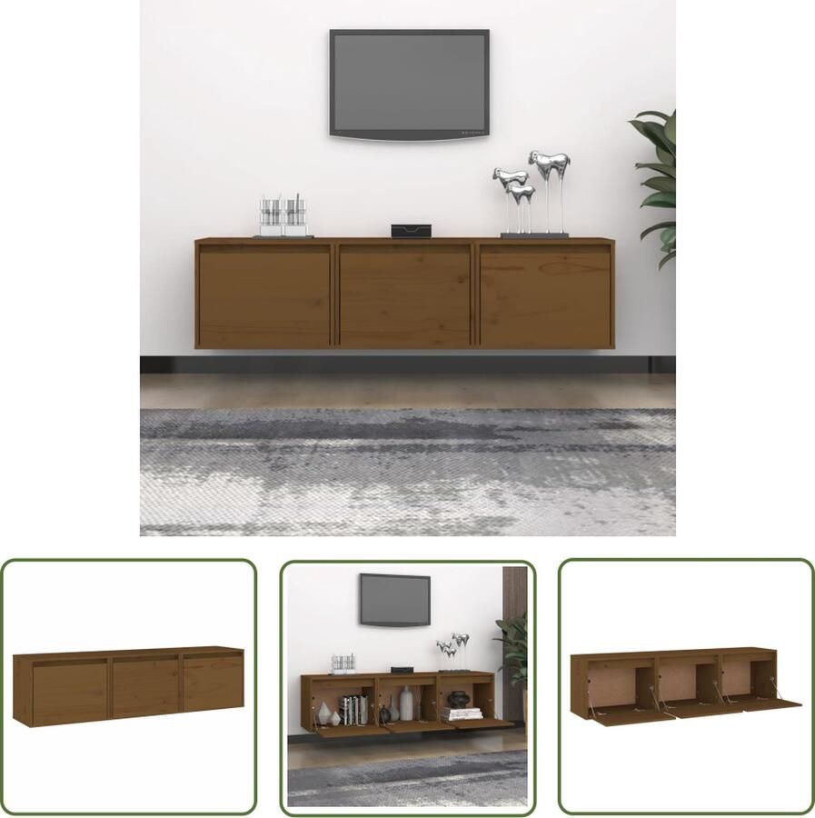 The Living Store vidaXL Houten TV Meubel TV Meubel Tv-meubelen 3 st massief grenenhout honingbruin Grenoble Hout Tv Stand Salontafel - Foto 2