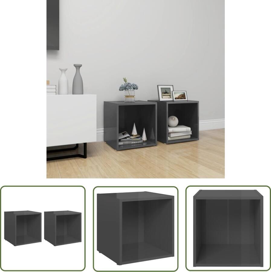The Living Store vidaXL Tv-meubelen 2 st 37x35x37 cm bewerkt hout hoogglans grijs Tv-meubel Houten Tv-meubel Grijs Tv-meubel Spaanplaat Tv-meubel Design Tv-meubel - Foto 2