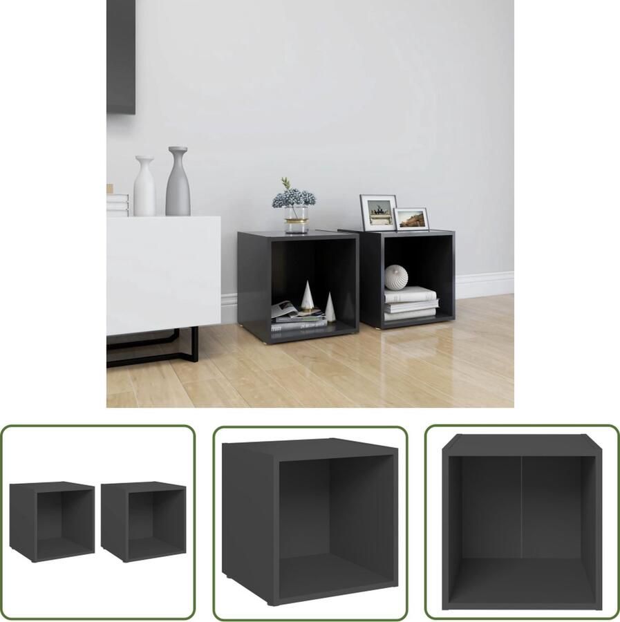 The Living Store vidaXL Tv-meubelen 2 st 37x35x37 cm bewerkt hout grijs Tv-meubel Houten Tv-meubel Tv-standaard Media-console Livingroom Furniture - Foto 2
