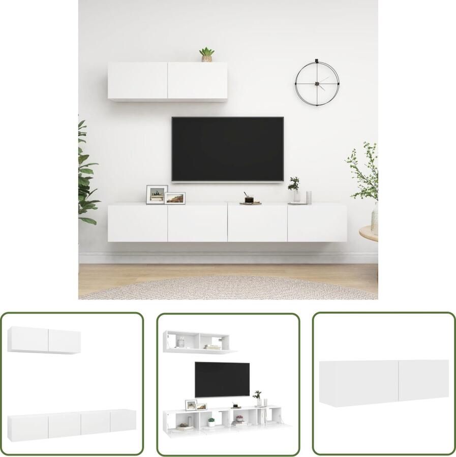 The Living Store TV-meubelset Muurbevestiging Wit 100 x 30 x 30 cm Spaanplaat Tv-meubel Houten Tv-meubel Wandmontage Tv-meubel Wit Tv-meubel Livingroom Furniture - Foto 2