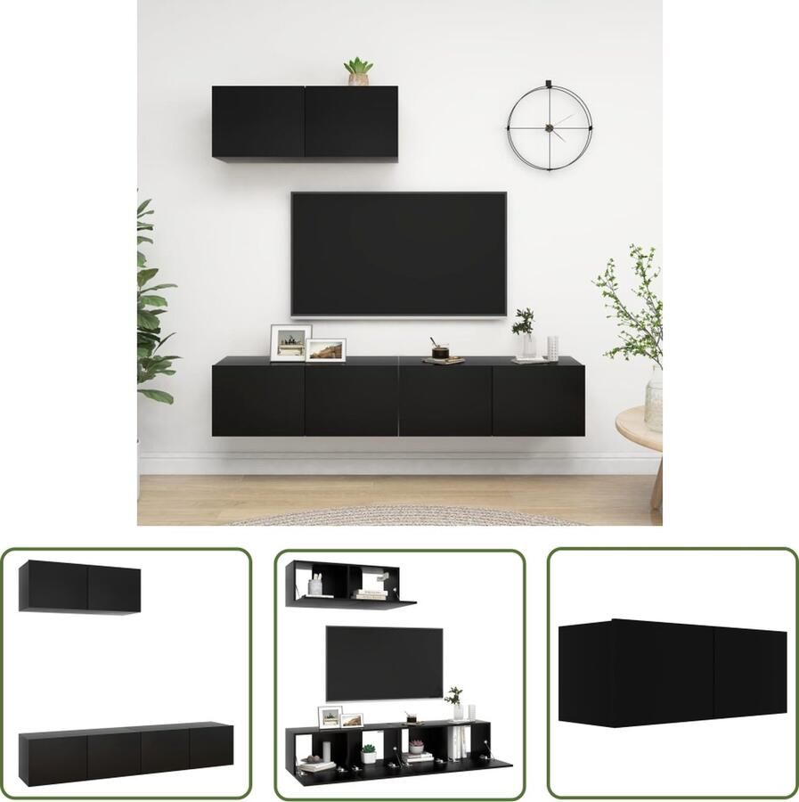 The Living Store TV-meubelset zwart spaanplaat 80 x 30 x 30 cm 3x tv-meubel Tv-meubel Houten Tv-meubel Tv-standaard Salontafel Media-console - Foto 2