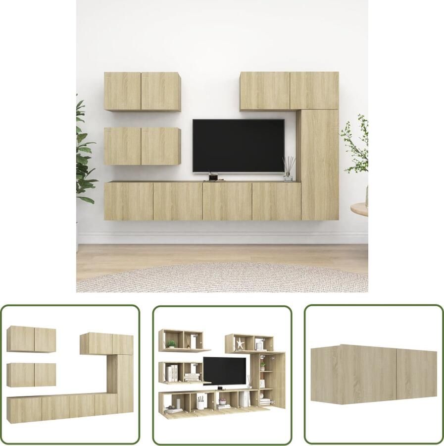The Living Store Televisiemeubelset Hangend Spaanplaat 80 x 30 x 30 cm 30.5 x 30 x 90 cm 60 x 30 x 30 cm Sonoma Eiken Tv-meubelset Houten Tv-meubel Tv-kast Livingroom Furniture Salontafel - Foto 2