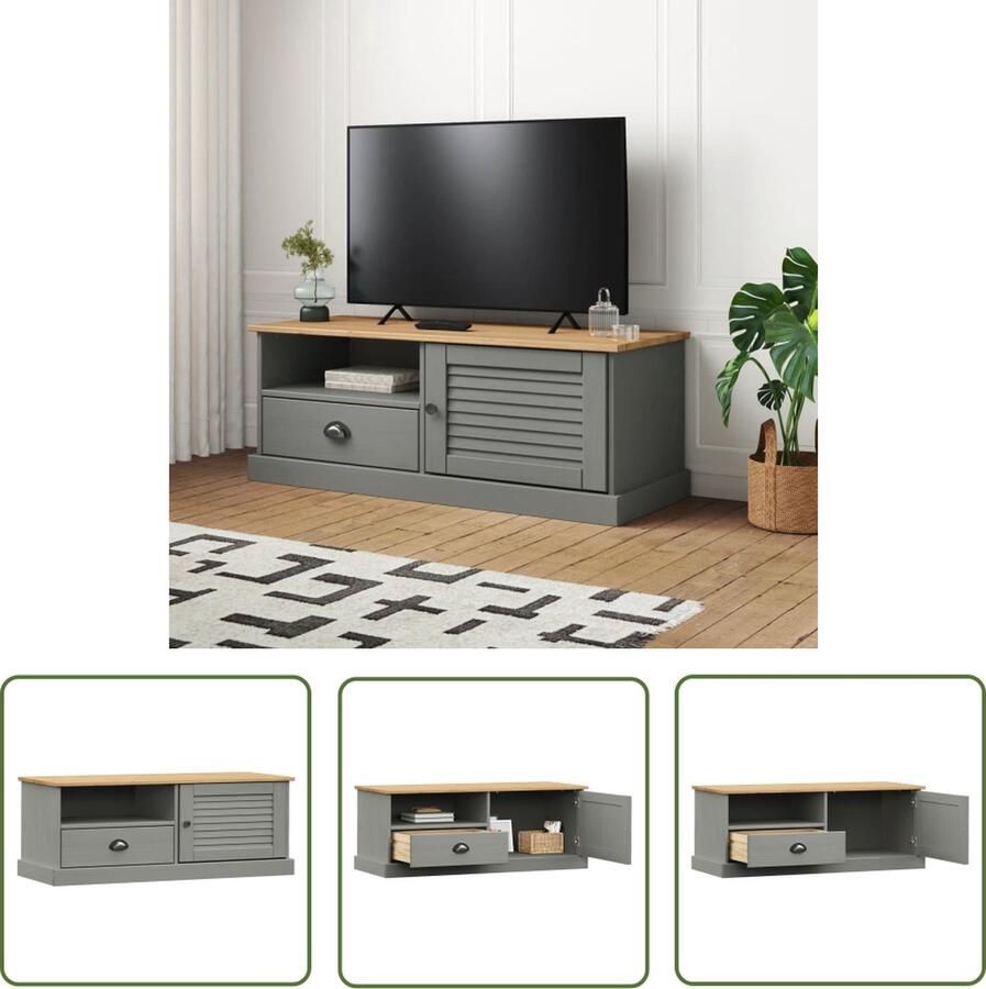The Living Store vidaXL Tv-meubel VIGO 106x40x40 cm massief grenenhout grijs Tv-meubel Houten Tv-meubel Grenoble Houtsoort Tv Stand Media Kast - Foto 2