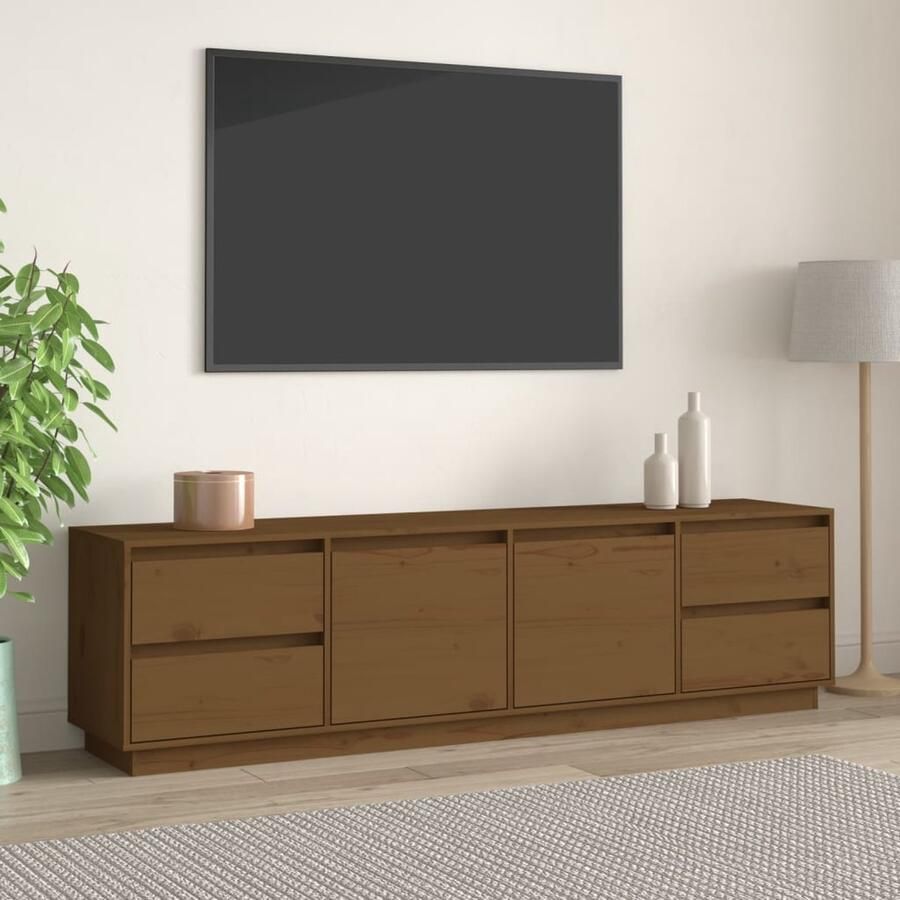 The Living Store vidaXL Houten Tv Stand Televisiescherm Kast Tv-meubel 176x37x47 5 cm massief grenenhout honingbruin Grenoble Hout Tv Meubilair Salontafel