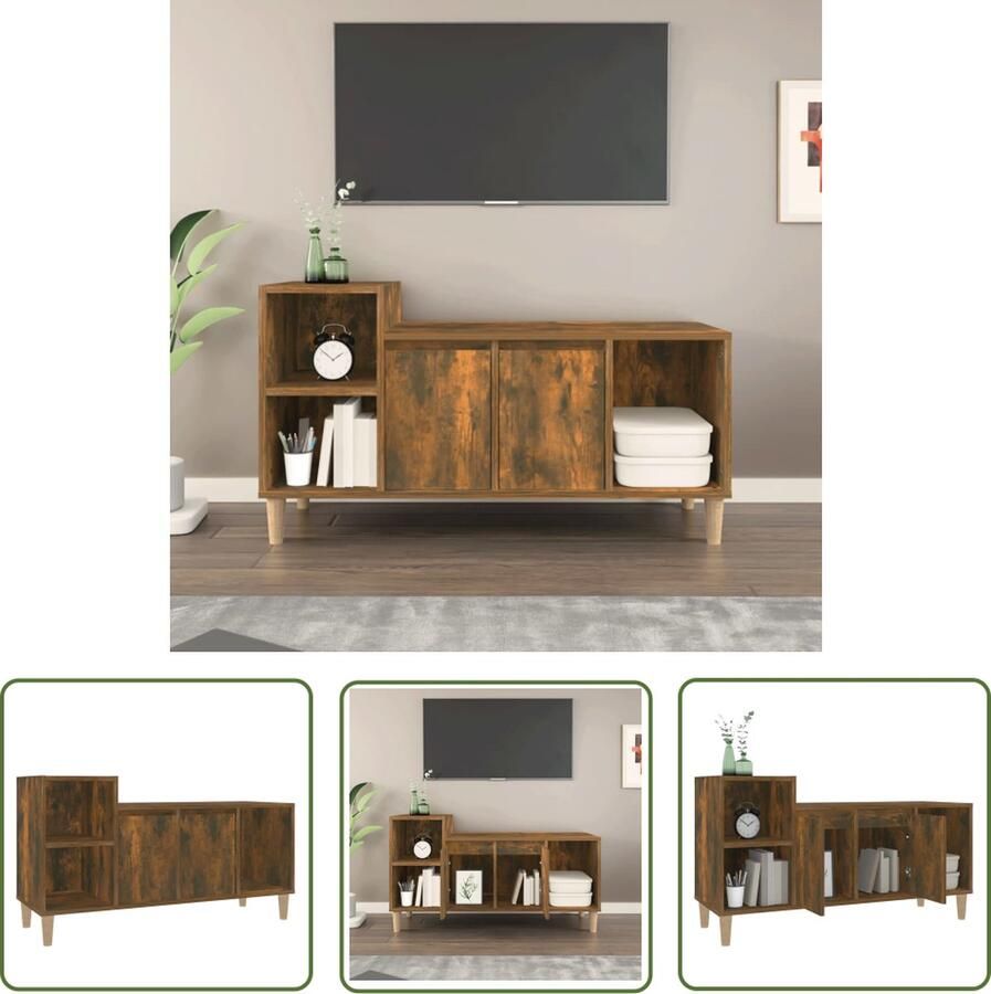 The Living Store vidaXL Houten Tv-stand Tv-kast Tv-meubel 100x35x55 cm bewerkt hout gerookt eikenkleurig Tv-meubel Salontafel Opbergkast - Foto 2