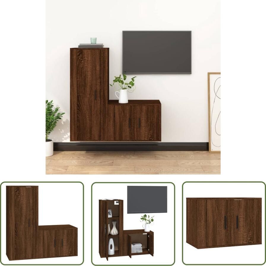 The Living Store televisiekastenset Klassiek Tv-meubel 57x34.5x40 cm 40x34.5x100 cm Kleur- Bruineiken Tv Kasten Houten Tv Stand Mediastand Salontafel Bruine Eiken Meubilair - Foto 2