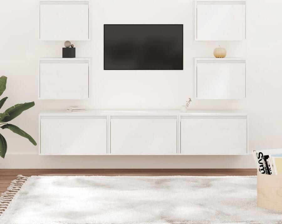 VidaXL Tv-meubelen 7 stuks Massief Grenenhout Wit Tv Kasten Houten Tv Kast Grenoble Hout Witte Tv Kast Wandmontage Tv Stand Salon Meubilair Living Room Furniture - Foto 2