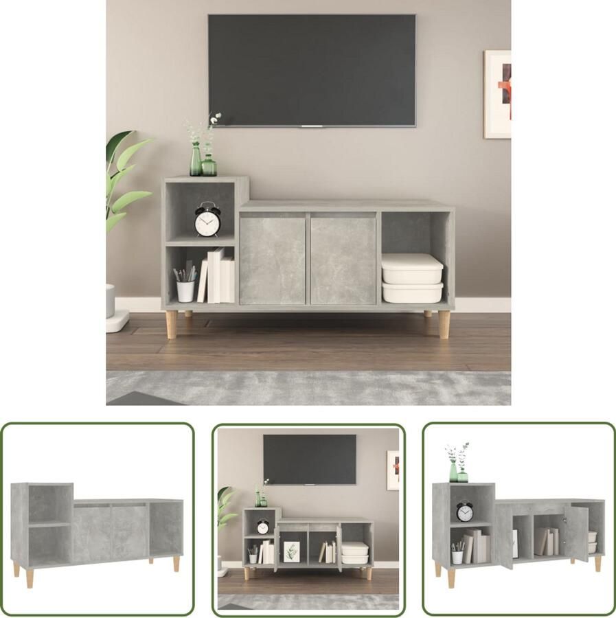The Living Store vidaXL Tv-meubel 100x35x55 cm bewerkt hout betongrijs Tv-meubel Houten Tv-stand Betonnen Tv-tafel Grijs Tv-meubel Modern Tv-meubel - Foto 2