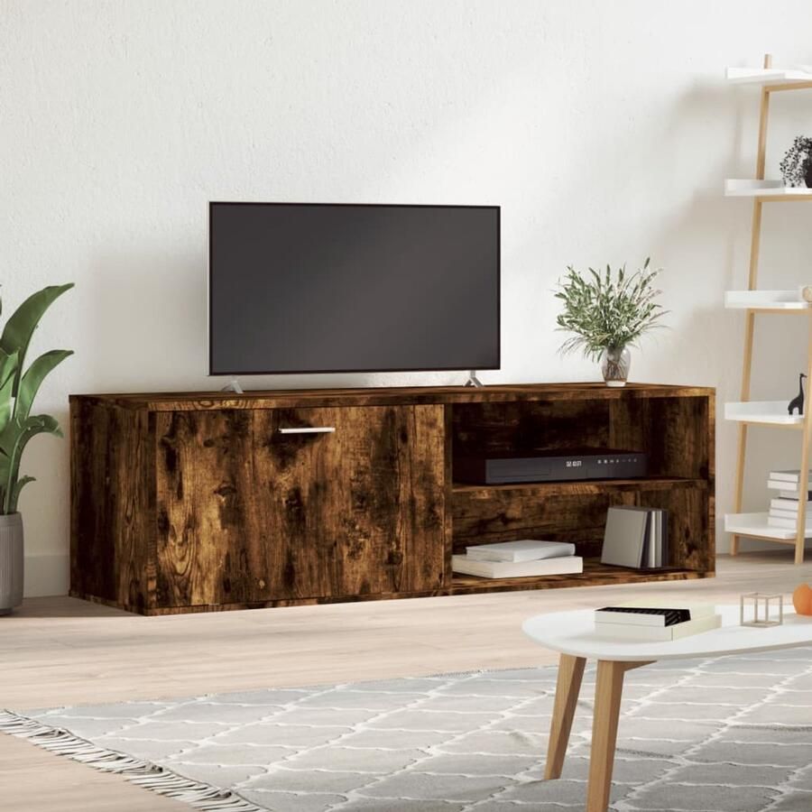 The Living Store Tv-meubel 120x34x37 cm bewerkt hout gerookt eikenkleurig Tv-meubel Houten Tv-stand Tv Kast Salontafel Livingroom Furniture