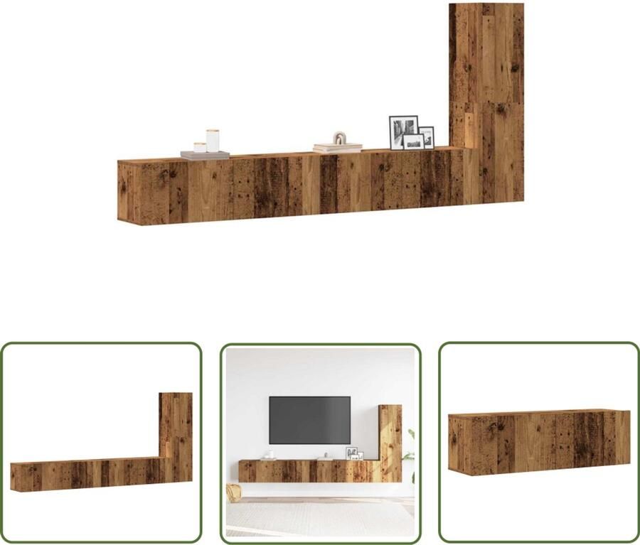 The Living Store vidaXL Houten Tv-stand Tv-meubel 3-delig Tv-meubelset wandmontage bewerkt hout oud houtkleurig Salontafel Mediabox Opslagoplossing