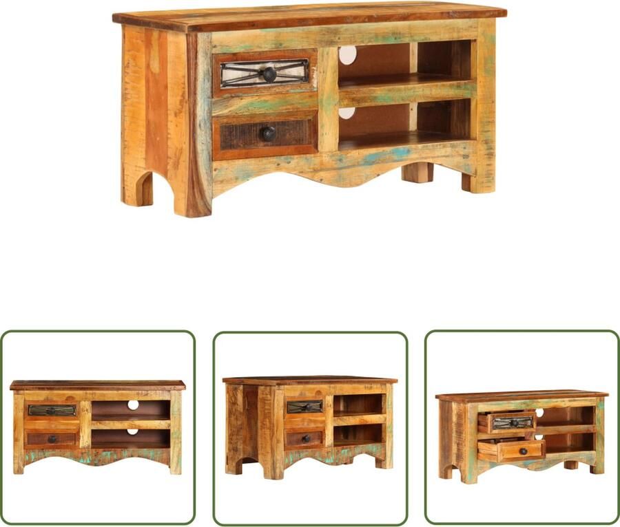 The Living Store Hifi-kast Massief gerecycled hout 80 x 30 x 40 cm IndustriÃle stijl Tv-meubel Houten Tv-stand Industrieel Tv-meubel Vintage Tv-kast Recyceld Hout Meubilair - Foto 2