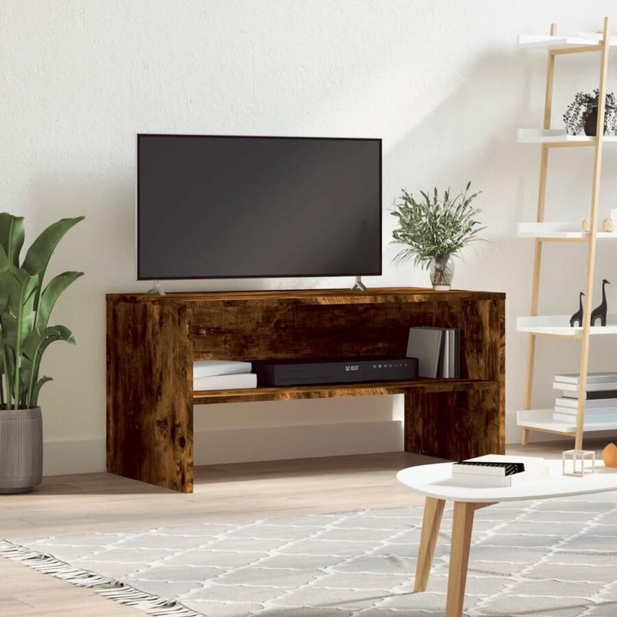 The Living Store vidaXL Tv-meubel 80x40x40 cm bewerkt hout gerookt eikenkleurig Tv-meubel Houten Tv-stand Bruine Tv-bank Vintage Tv-tafel Salontafel