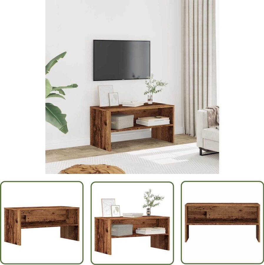 The Living Store Tv-meubel 80x40x40 cm bewerkt hout oud houtkleurig Tv-meubel Houten Tv-stand Salontafel Kast Opbergruimte