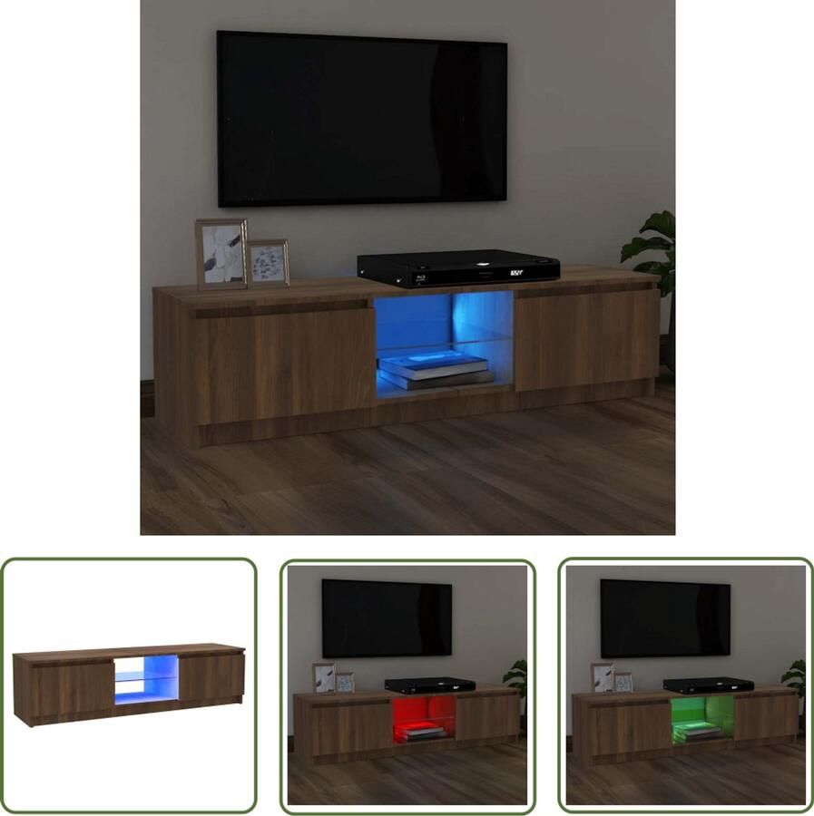 The Living Store vidaXL Tv-meubel met LED-verlichting 120x30x36 cm bruin eikenkleur Tv-meubel Houten Tv-stand Led Tv-tafel Bruin Tv-meubel Rgb Led Licht - Foto 2