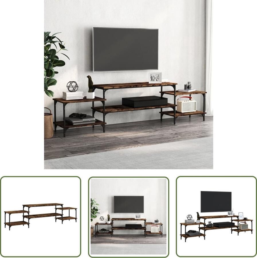The Living Store vidaXL Houten TV-stand TV-meubel Tv-meubel 197x35x52 cm bewerkt hout gerookt eikenkleurig Bruine TV Kast Salontafel Livingroom Furniture - Foto 2