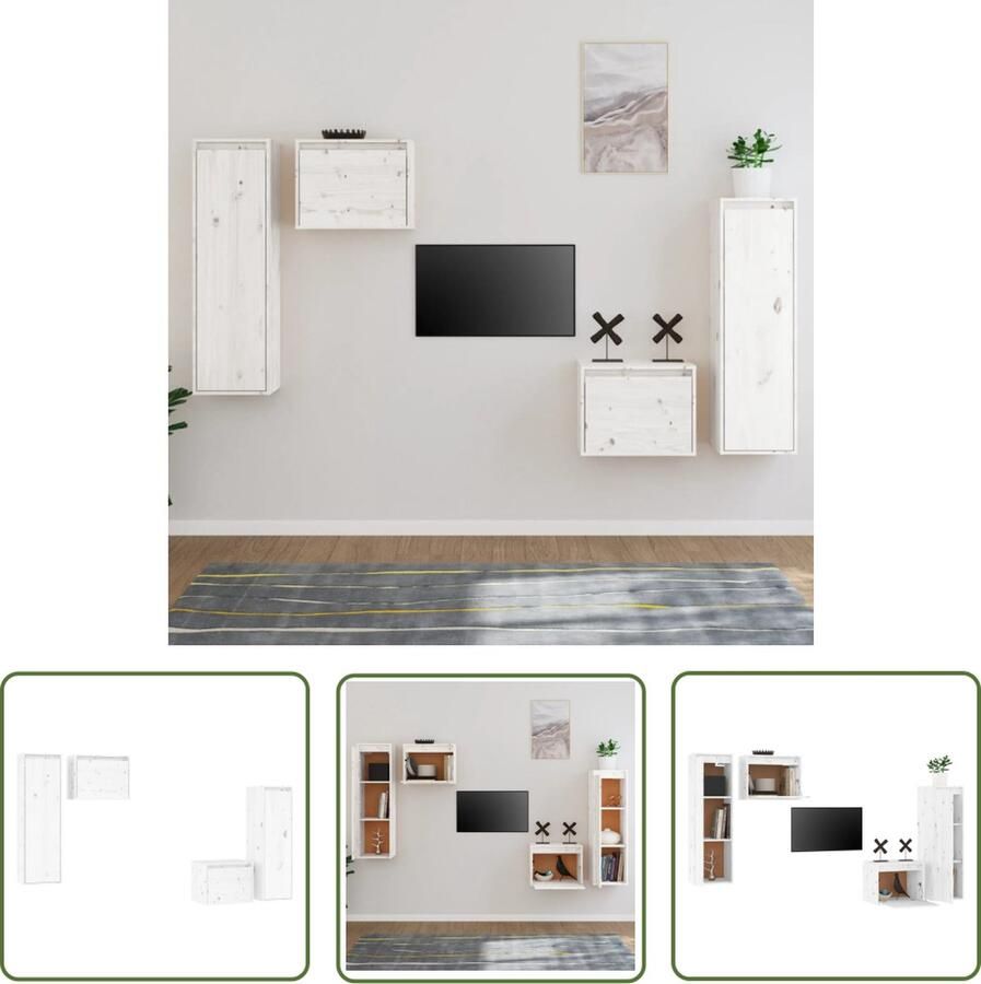 The Living Store Televisiemeubel Hangkast 45x30x35 cm 30x30x100 cm Massief grenenhout Wit Tv Meubel Houten Tv Stand Grenoble Hout Wit Tv Meubel Wandmontage Tv Meubel - Foto 2