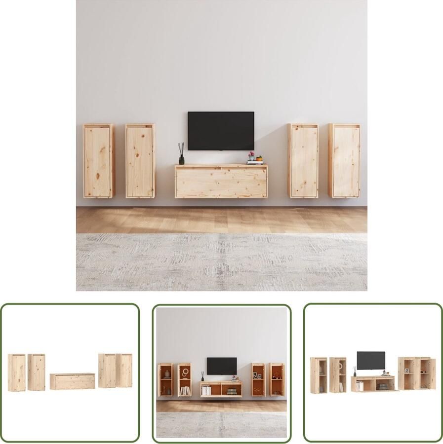 The Living Store TV-meubel Grenenhout Montage vereist 100 x 30 x 35 cm 4 x 30 x 30 x 80 cm TV-meubel Houten TV-stand Grenoble Hout Tv Tafel Salontafel - Foto 2