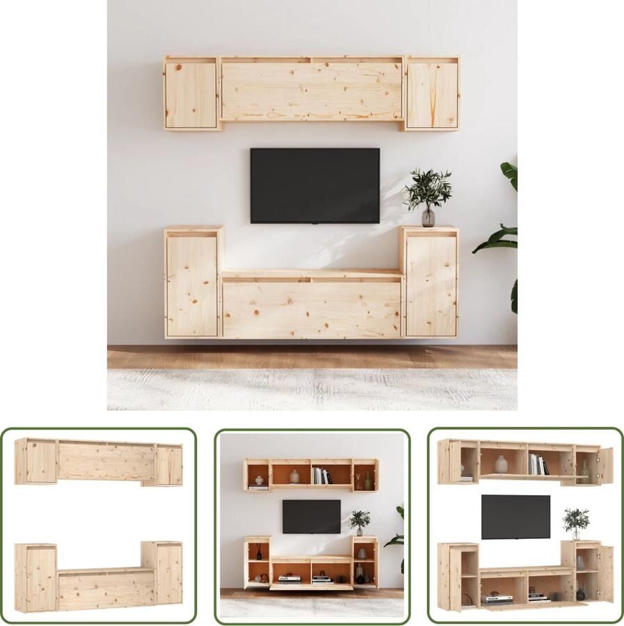 The Living Store TV-meubelset Massief grenenhout 100 x 30 x 35 cm 30 x 30 x 40 cm 30 x 30 x 60 cm TV Meubel Houten Tv Stand Grenoblehouten Tv Unit Salontafel Wandplank - Foto 3