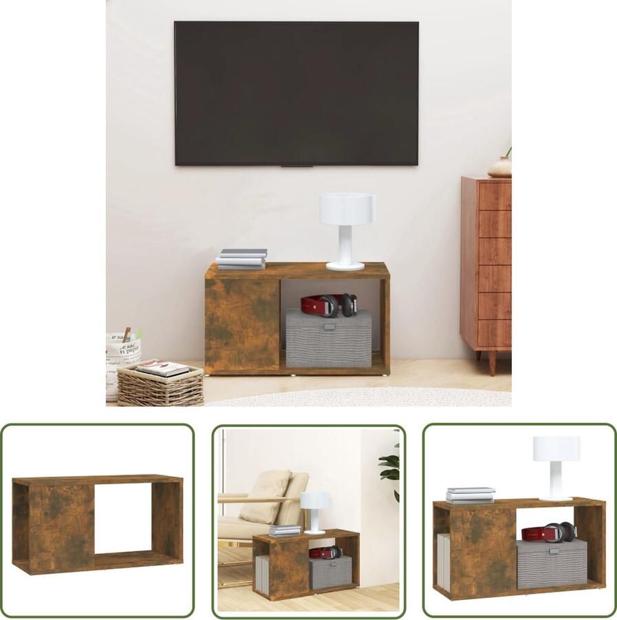The Living Store tv-meubel bewerkt hout gerookt eiken 60 x 24 x 32 cm (B x D x H) Tv Meubels Houten Tv Stand Media Kast Salontafel Living Room Furniture - Foto 2