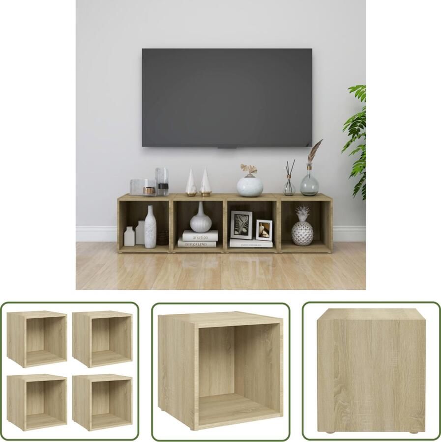The Living Store TV-meubelen Stabiele en duurzame spaanplaatstereos Afmetingen- 37x35x37 cm Kleur- sonoma eiken Tv-meubilair Houten Tv-stand Tv-kast Media Kast Livingroom Furniture - Foto 2
