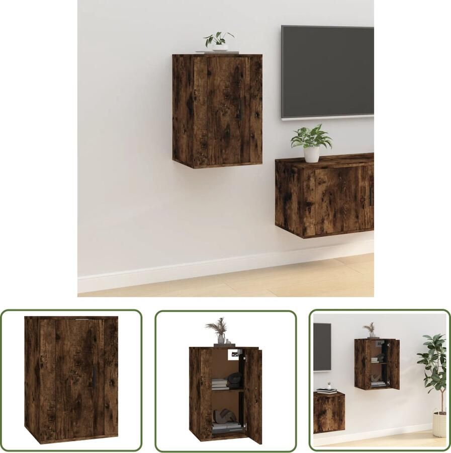 The Living Store vidaXL Houten Tv Stand Tv Wandmeubel Tv-wandmeubel 40x34 5x60 cm gerookt eikenkleurig Tv Kast Mediabox Salon Meubilair - Foto 2