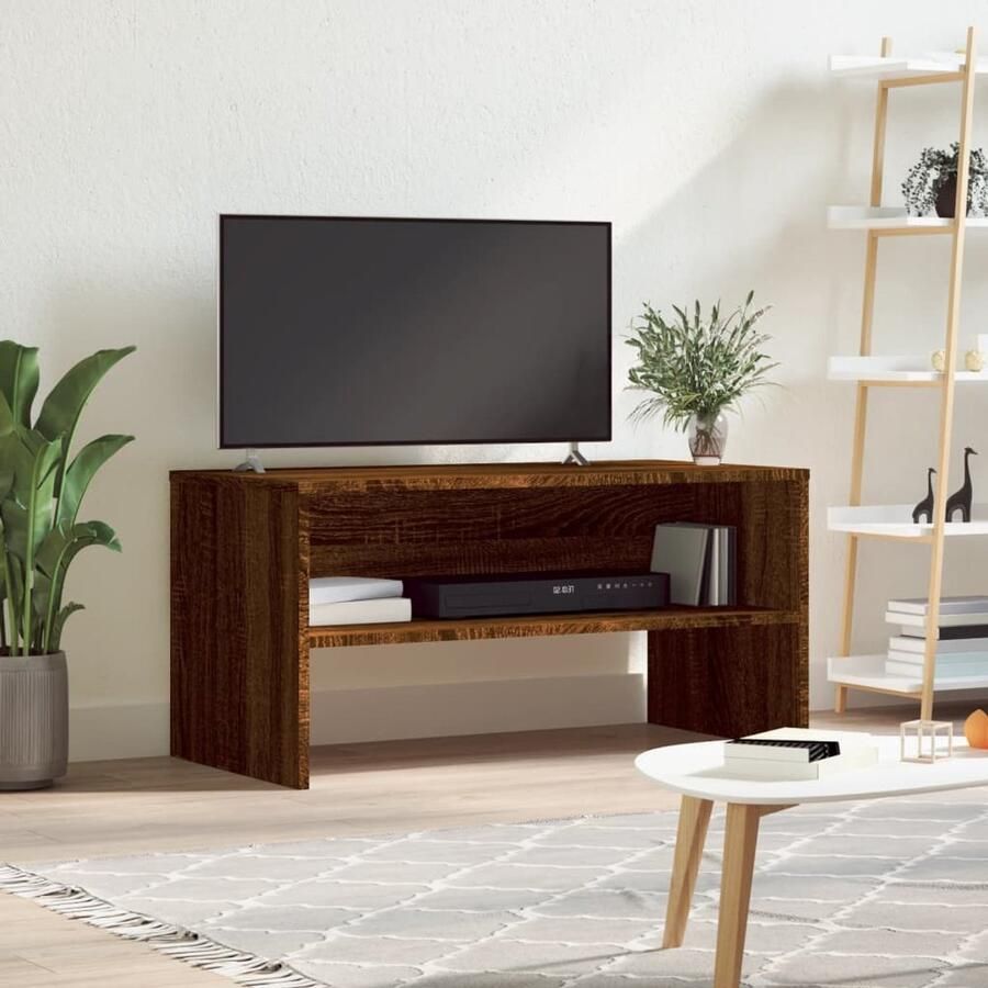 The Living Store vidaXL Tv-meubel 80x40x40 cm bewerkt hout bruin eikenkleur Tv-meubel Houten Tv-standaard Bruine Eiken Kleur Salontafel Living Room Furniture