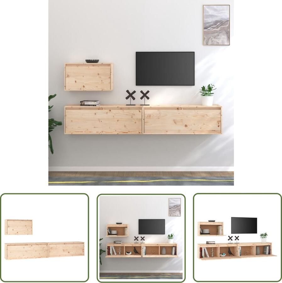 The Living Store Televisiekasten Massief grenenhout 60 x 30 x 35 cm 100 x 30 x 35 cm meubelmaten Tv-meubel Houten Tv-standaard Grenoblehouten Tv-kast Scheidingswand Salontafel - Foto 2