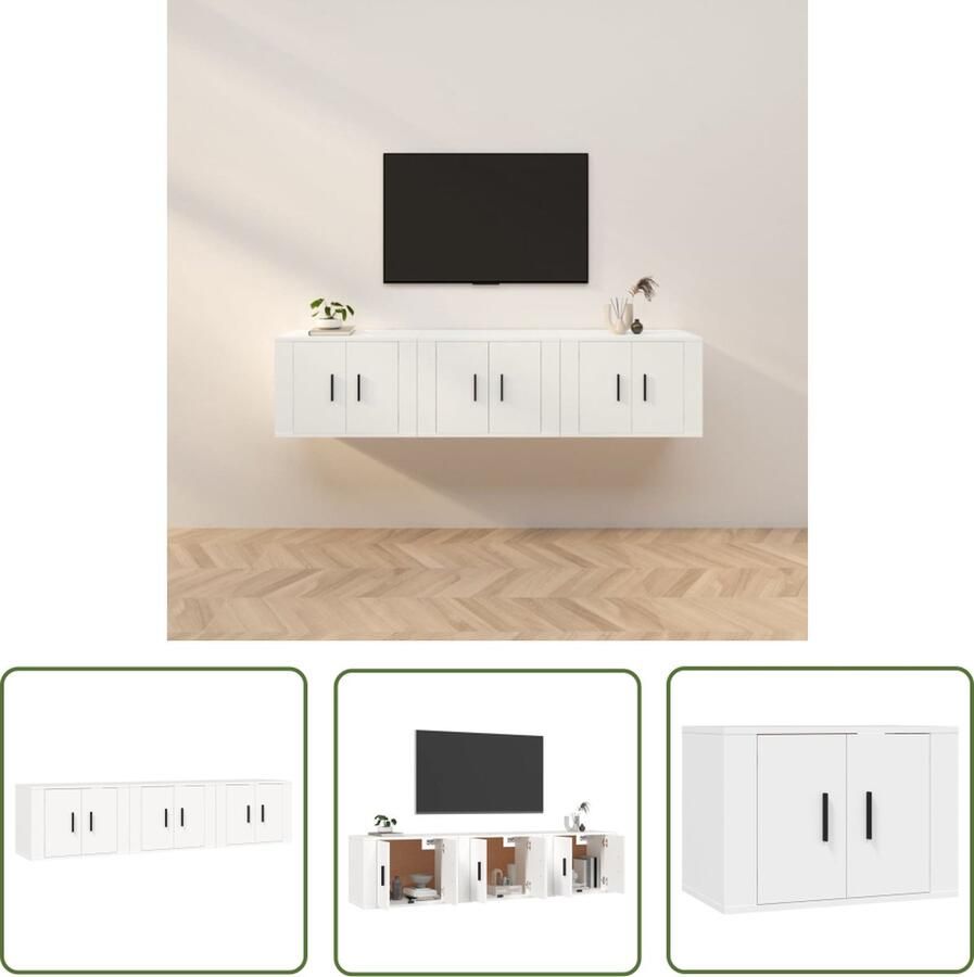 The Living Store TV-wandmeubel wit 57 x 34.5 x 40 cm bewerkt hout Tv-meubel Houten Tv-standaard Tv-opstelling Salontafel Woonkamerdecoratie - Foto 2