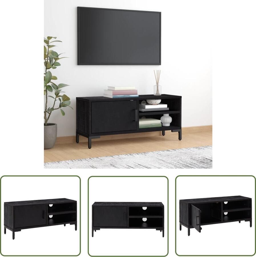 The Living Store vidaXL Industrieel Design Televisiekast Tv-meubel 90x30x40 cm massief grenenhout zwart Vintage Kast Hout Zwarte Kast