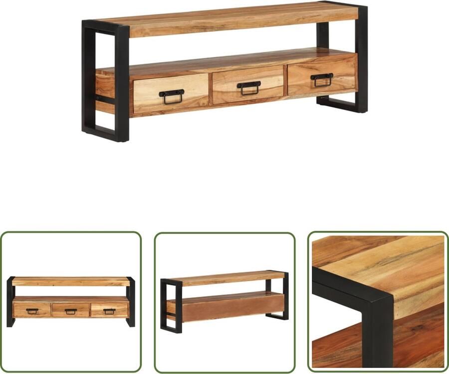 The Living Store TV-meubel IndustriÃle Stijl 120 x 30 x 45 cm Massief Acaciahout TV Kast Industrieel Design Acacia Hout Salon Meubilair Tv Stand - Foto 2