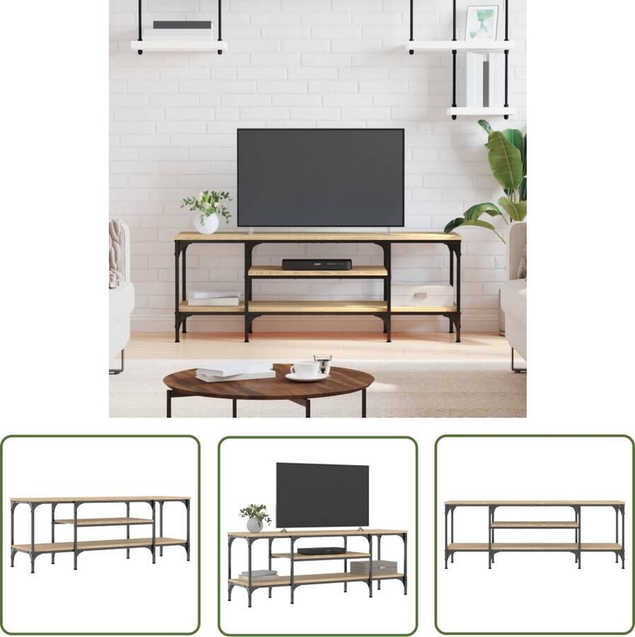 The Living Store vidaXL Industrieel Design Tv Kast Tv-meubel 121x35x45 cm bewerkt hout en ijzer sonoma eikenkleur Houten Tv Stand Sonomapine Meubilair Salontafel - Foto 2