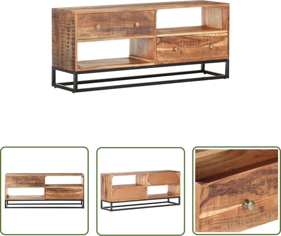 The Living Store Stereokast TV-meubel Industrieel 120 x 30 x 50 cm Massief acaciahout Tv-meubel Industrieel Design Acacia Hout Salontafel Mediabox - Foto 3
