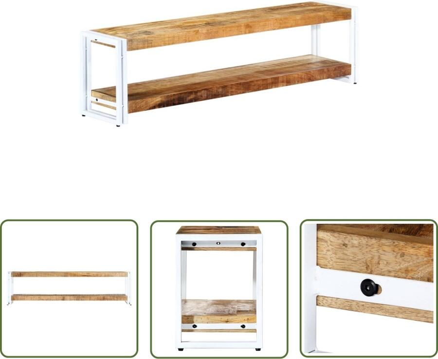 The Living Store Industrieel TV-meubel 150 x 30 x 40 cm Massief mangohout Tv-meubel Industrieel Design Houten Tv-stand Mango Wood TV Kast - Foto 2